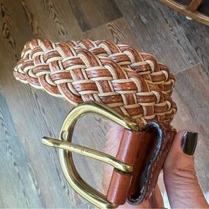 Vintage Brown Tan Genuine Leather boho Hippie Retro woven Belt